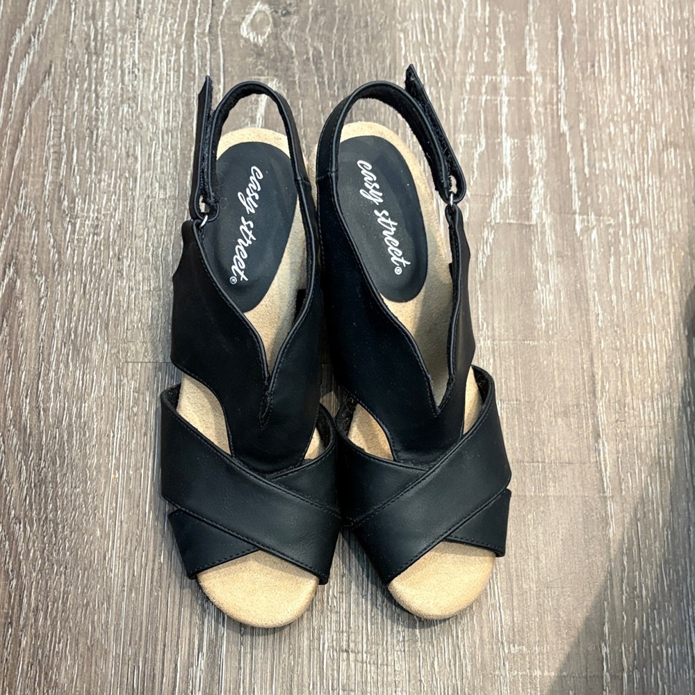 easy street Black Crisscross Slingback Sandals